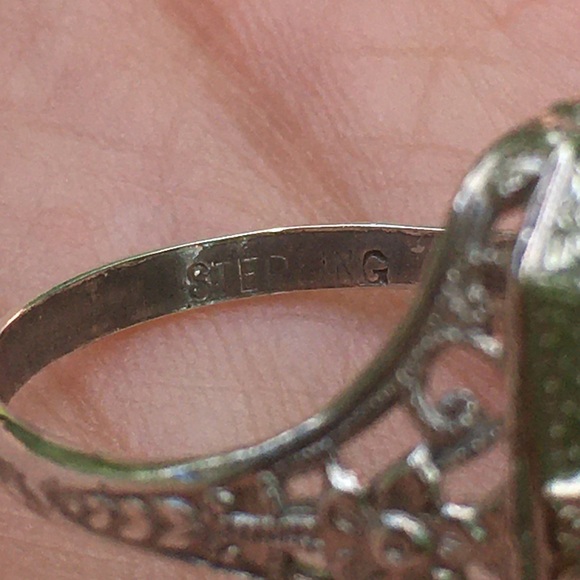 Intricate Art Deco Sterling Silver Blue Topaz Ring - Picture 11 of 15